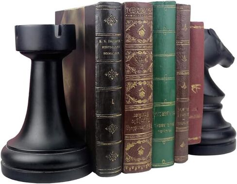 Chess Bookends, Office Decorative Bookends for Shelves, Heavy Bookends Book Stoppers Book Holders for Desk Decoration, 7x7x4 inches, Black,1Pair/2Piece in Saudi Arabia
