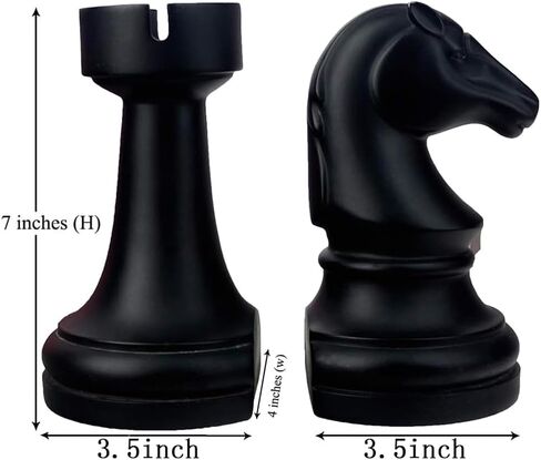 Chess Bookends, Office Decorative Bookends for Shelves, Heavy Bookends Book Stoppers Book Holders for Desk Decoration, 7x7x4 inches, Black,1Pair/2Piece in Saudi Arabia