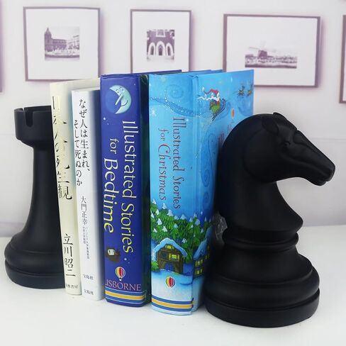 Chess Bookends, Office Decorative Bookends for Shelves, Heavy Bookends Book Stoppers Book Holders for Desk Decoration, 7x7x4 inches, Black,1Pair/2Piece in Saudi Arabia