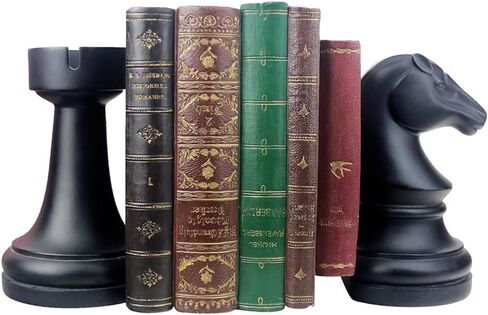 Chess Bookends, Office Decorative Bookends for Shelves, Heavy Bookends Book Stoppers Book Holders for Desk Decoration, 7x7x4 inches, Black,1Pair/2Piece in Saudi Arabia