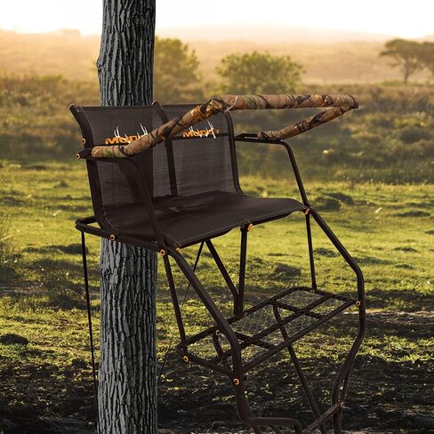 Muddy Double Droptine Deer Hunting Ladderstand, 2 Person | Climbing Tree Stand with Flex-Tek Seat and Padded Adjustable Shooting Rail in Kuwait
