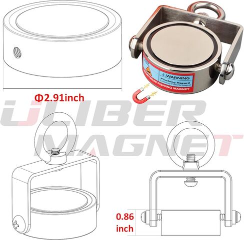 مجموعة مغناطيس الصيد القوية من ULIBERMAGNET، مغناطيس نيوديميوم قابل للدوران، مغناطيس صيد مزدوج الجانب مع حبل، قوة سحب مجتمعة 1200 رطل للإنقاذ والاسترجاع والرفع في النهر والشاطئ والعشب in Kuwait