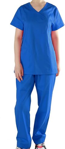 Scrubs for Women Set, Medical Uniform V-Neck Stretch Top & Straight Pants,Elastic Waistband,4 Pockets in Saudi Arabia