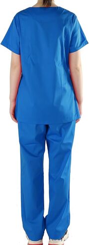 Scrubs for Women Set, Medical Uniform V-Neck Stretch Top & Straight Pants,Elastic Waistband,4 Pockets in Saudi Arabia