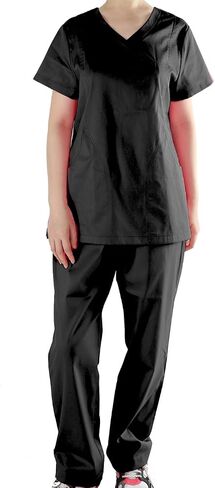 Scrubs for Women Set, Medical Uniform V-Neck Stretch Top & Straight Pants,Elastic Waistband,4 Pockets in Saudi Arabia