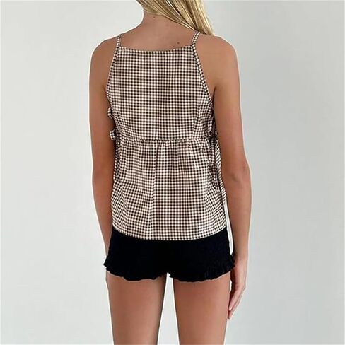 Women Tie Side Tank Top Sleeveless Split Peplum Coquette Shirt Plaid Trendy Going Out Summer Tops Y2k Streetwear in Saudi Arabia