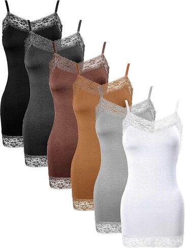 Bencailor 6 Pcs Women's Long Tank Tops, Long Camisole Workout Tops for Adjustable Spaghetti Strap Women Camis Undershirts in Kuwait