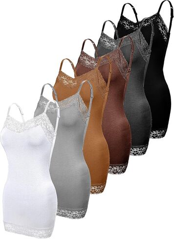 Bencailor 6 Pcs Women's Long Tank Tops, Long Camisole Workout Tops for Adjustable Spaghetti Strap Women Camis Undershirts in Kuwait