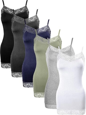 Bencailor 6 Pcs Women's Long Tank Tops, Long Camisole Workout Tops for Adjustable Spaghetti Strap Women Camis Undershirts in Kuwait