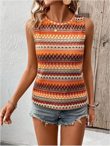Soly Hux Women's Summer Boho Tank Tops Geo Print Oclessedress Crewneck in Kuwait