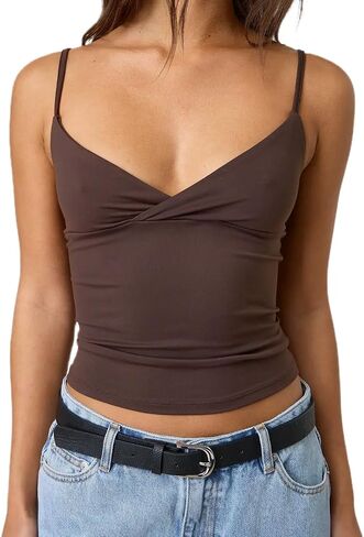 Giraropa Women Summer Basic Cami Shirt Sexy Sleeveless Spaghetti Strap V Neck Tank Top Y2K Slim Fit Going Out Crop Tops in Saudi Arabia