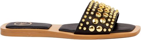 MAKERS SHOES GIA 1 Studded Slide Sandals, Women's Flat Slip-On Sandals with Gold and Silver Metallic Accents, Brown,Black and Clear in Kuwait