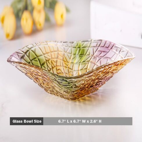 Blue Glass Salad/Fruit Bowl, Decorative Crystal Bowl for Centerpiece Decor, 6.7 IN in Saudi Arabia