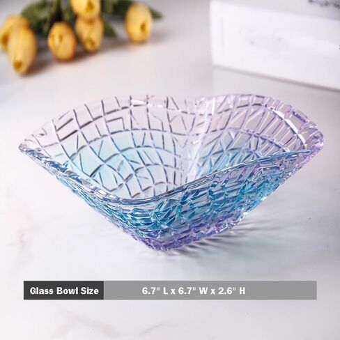 Blue Glass Salad/Fruit Bowl, Decorative Crystal Bowl for Centerpiece Decor, 6.7 IN in Saudi Arabia