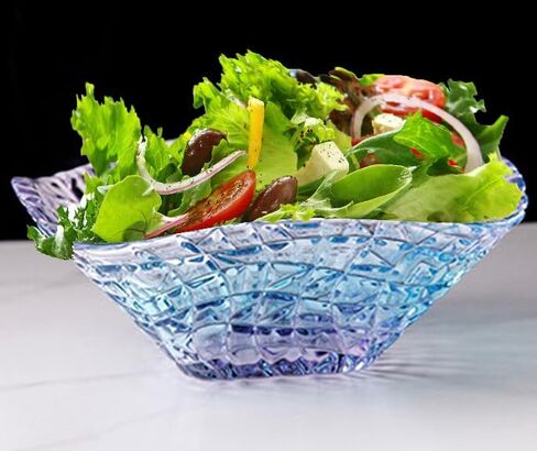 Blue Glass Salad/Fruit Bowl, Decorative Crystal Bowl for Centerpiece Decor, 6.7 IN in Saudi Arabia