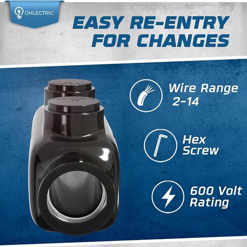 OHLECTRIC - موصل توصيل مضمن معزول باللون الأسود، نطاق الأسلاك 2-14، Allen Hex 5/32 - موصل كهربائي وموصل سلك للميكانيكية المعزولة للمحترفين - OL-38486 in Kuwait