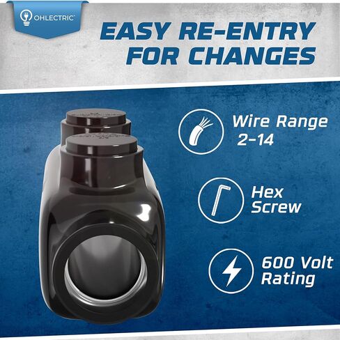 OHLECTRIC - Black Insulated Inline Splice Connector, Wire Range 2-14, Allen Hex 5/32 - Electric Connector and Wire Connector for Insulated Mechanical for Professionals - OL-38486 in Kuwait