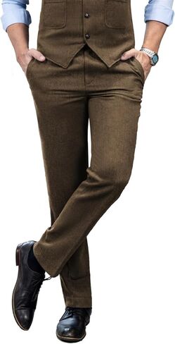Mens Vintage Tweed Dress Pants Slacks Trousers Regular Fit Suit Pants for Men in Saudi Arabia
