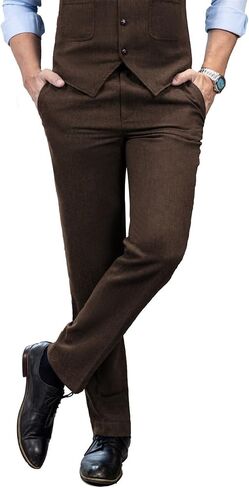 Mens Vintage Tweed Dress Pants Slacks Trousers Regular Fit Suit Pants for Men in Saudi Arabia