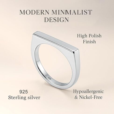 LeCalla 925 Sterling Silver Bar Ring for Women | Silver Ridge Ring Signet Style Classic Simple Plain Wedding Band Engagement Ring | Women's Statement Stackable Ring(Sizes 6-8No.) in Saudi Arabia
