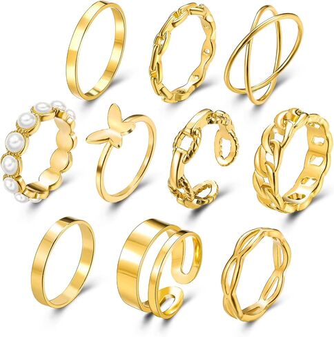 Gold Knuckle Rings Set for Women, Dainty Stackable Midi Rings Simple Stacking Joint Finger Rings Pack Adjustable Shiny Crystal Cute Pearl Butterfly Heart Rings Mixed Size in Kuwait