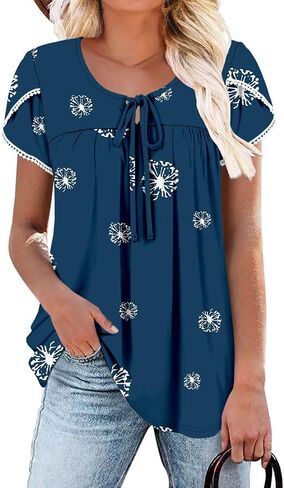 BETTE BOUTIK Womens Summer Tops Corded Short Sleeve Tunic Shirts Pleated Crewneck Corded Tops Blouses S-3XL in Kuwait