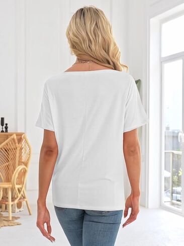 Off The Shoulder Tops for Women Short Sleeve Batwing Shirts Oversized Tee Tunic Summer Casual Loose Fit in Saudi Arabia
