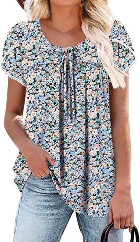 BETTE BOUTIK Womens Summer Tops Corded Short Sleeve Tunic Shirts Pleated Crewneck Corded Tops Blouses S-3XL in Kuwait