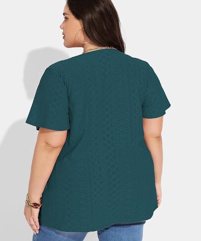 RITERA Plus Size Tops for Women Crewneck Neck with Button Up Short Sleeve Embroidery Henley Tshirt Casual Basic Shirt XL-5XL in Saudi Arabia