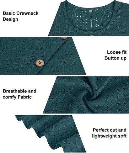 RITERA Plus Size Tops for Women Crewneck Neck with Button Up Short Sleeve Embroidery Henley Tshirt Casual Basic Shirt XL-5XL in Saudi Arabia