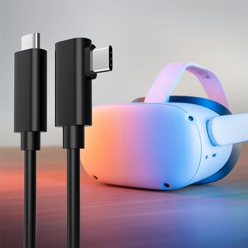 VR Streaming Link Cable Compatible for Oculus Quest, Cuxnoo Virtual Reality Headset Cable Angle USB 3.2 Gen1 C-C High-Speed Data Transfer, Fast Charging Cord, 15FT Black in Kuwait