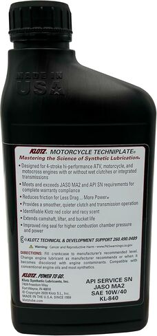 Klotz Motorcycle TechniPlate with Integrated Transmission, Hi-Performance Synthetic Motor Oil Lubricant for 4-Stroke Engines | 10W-40 – KL-840 – 1 Quart in Saudi Arabia