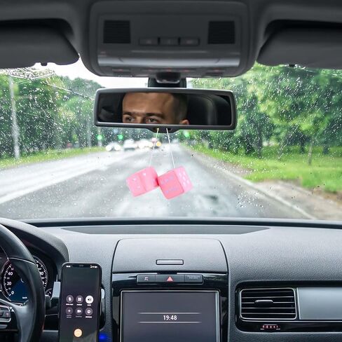 2 Pcs Fuzzy Plush Heart Embroidered Baby Pink Dice 2.9Inch Pink Dice with White Dots Cute Decorative Car Mirror Hanging Ornaments for Car Interior Hanging Ornament Decoration Accessories in Saudi Arabia