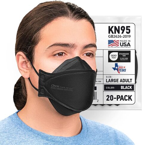 BNX 20-Pack KN95 Face Masks, Disposable Particulate KN95 Mask Made in USA, Tri-Fold Cup/Fish Style (20 Pack) (Earloop) (Model: EF95) Light Blue in Saudi Arabia