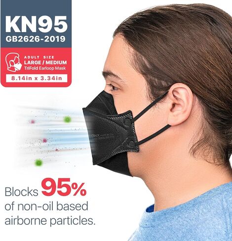 BNX 20-Pack KN95 Face Masks, Disposable Particulate KN95 Mask Made in USA, Tri-Fold Cup/Fish Style (20 Pack) (Earloop) (Model: EF95) Light Blue in Saudi Arabia
