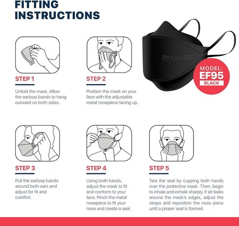 BNX 20-Pack KN95 Face Masks, Disposable Particulate KN95 Mask Made in USA, Tri-Fold Cup/Fish Style (20 Pack) (Earloop) (Model: EF95) Light Blue in Saudi Arabia