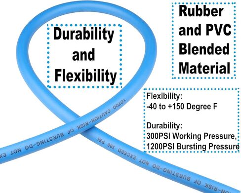 YOTOO Hybrid Air Hose 1/2-Inch I.D. by 100-Feet Long 3/8 inch MNPT Solid Brass Fittings 300 PSI Heavy Duty, Lightweight, Kink Resistant with 3/8" and 1/4" Industrial Quick Coupler Connectors, Blue in Saudi Arabia