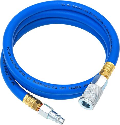 YOTOO Hybrid Air Hose 1/2-Inch I.D. by 100-Feet Long 3/8 inch MNPT Solid Brass Fittings 300 PSI Heavy Duty, Lightweight, Kink Resistant with 3/8" and 1/4" Industrial Quick Coupler Connectors, Blue in Saudi Arabia