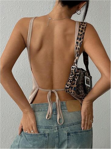 MakeMeChic Women's Tie Open Back Top Knit Backless Spaghetti Strap Going Out Tops in Kuwait