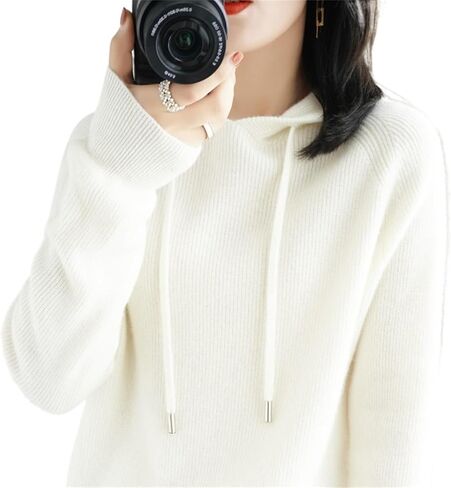 Womens Cashmere with Pullovers,Winter Casual Knitting Hoodie Fashion Sweater,Fall Drawstring Thick Sweater in Kuwait