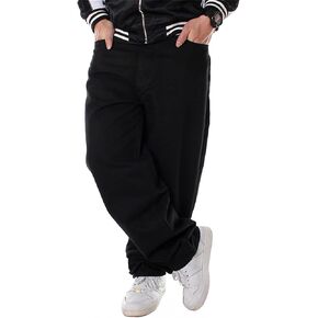 LUOBANIU Men's Black Baggy Jeans Hip Hop Loose fit 90s Vintage Cargo Denim Fashion Dance Skater Skateboard Pants