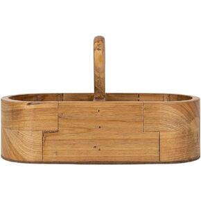 Foreside Home and Garden Slotted Oval Caddy Natural Wood Countertop Organizer for Perfume Candles Jewelry Dish Tray Toilet Tank Sink
