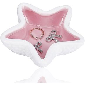 NBEADS Starfish Shape Ceramic Jewelry Tray, Ceramic Ring Earring Holder Ocean-themed Decorative Trinket Plate for Rings Earrings Necklaces Bracelet Jewelry Watch Keys, Pink, 4.1x4.3x1.3inch