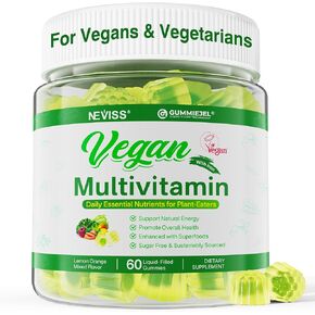 Vegan Multivitamin for Women & Men (Made in USA) w/ Methyl B12, D3 K2, Plant Based Omega 3 (DHA+EPA), Iron, Choline, Zinc, Whole Food Daily Vitamins Gummies for Vegans & Vegetarians, Sugar Free, 60Cts