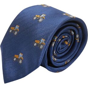 King & Priory Navy Blue Herringbone Embroidered Tractor Tie