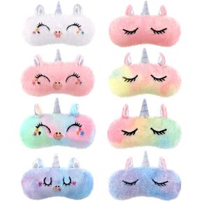 Zhanmai 8 Pcs Unicorn Sleep Mask Plush Faux Eye Mask Soft Fur Unicorn Eye Blindfold Cute Funny Animal Sleep Shade for Home Travel Nap Night