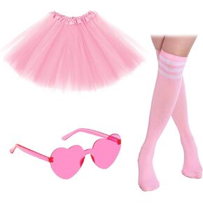 Adult Tutus for Women Colorful with Heart Sunglasses and Costumes Tube Socks for Women Party Dance Accessory Sets