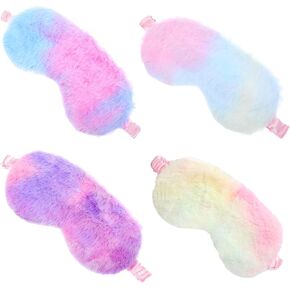 4 PCS Soft Plush Sleep Mask for Kids, Silk Fluffy Comfortable Blindfold Eye Covers for Sleeping Cute Faux Fur Night Eye Masks for Women Girls Kids Travel Nap Sleeping Party Supplies (Rainbow Color)