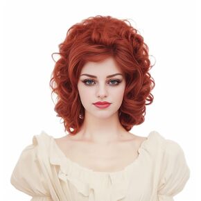 Rugelyss Long Curly Auburn Beehive Wig for Women Vintage Disco Wig Synthetic Full Wavy Ginger Copper Red Wigs for 60s 70s 80s Rock Singer Cosplay or Halloween Costume Party