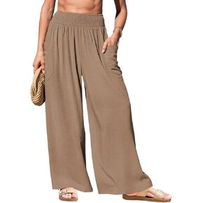 TARSE Women Linen Palazzo Pants Wide Leg Summer Boho High Waist Casual Lounge Pant Beach Travel Vacation Outfits